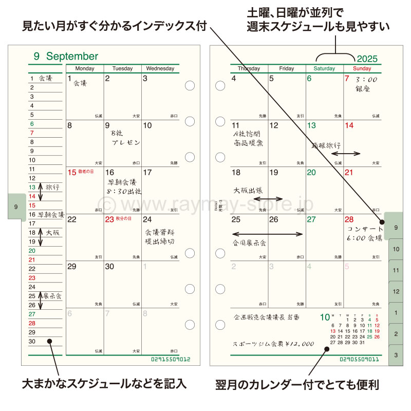 ダ・ヴィンチ リフィル 2025年日付入 聖書サイズ 月間-3