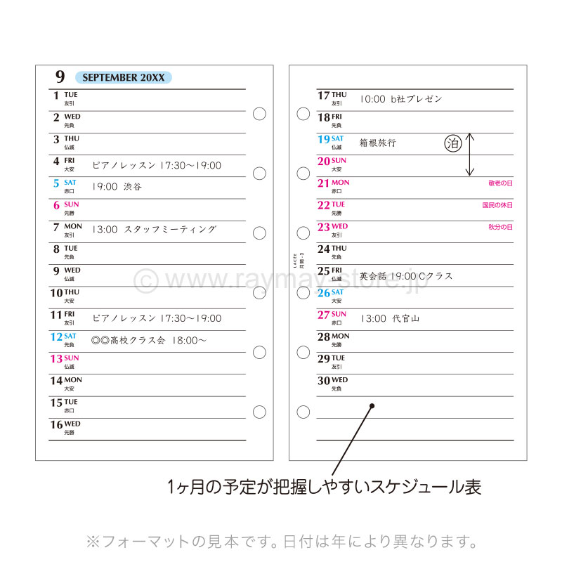 ラセ リフィル 2026年日付入 ポケットサイズ 月間-3（リスト式